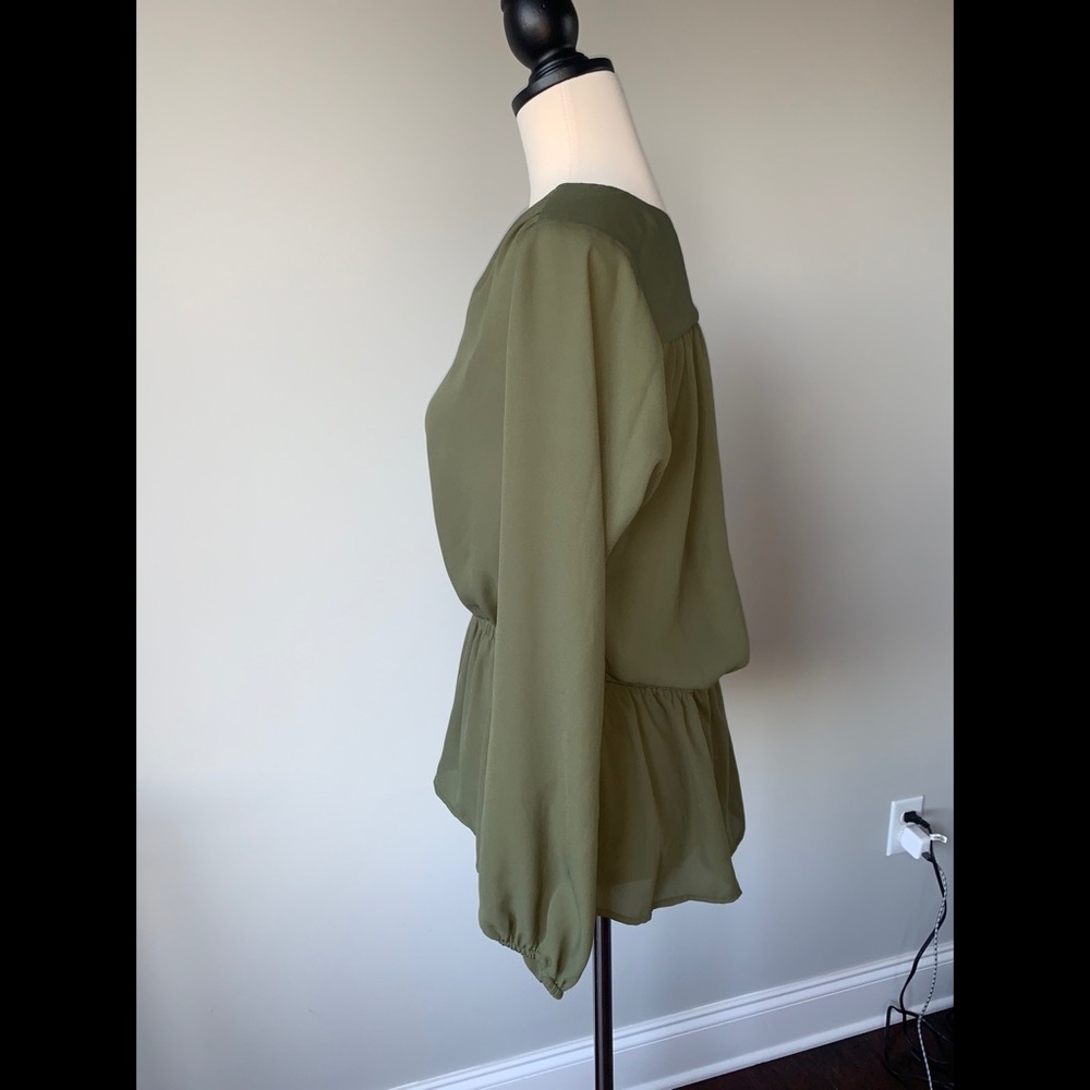 Worthington Olive Green Long Sleeve Blouse - Picture 4 of 11